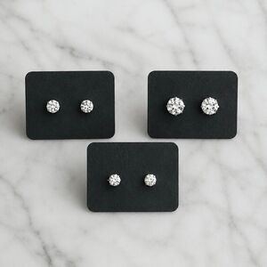 Men’s Crystal Stud Earrings, 3 Pairs, 3 Sizes